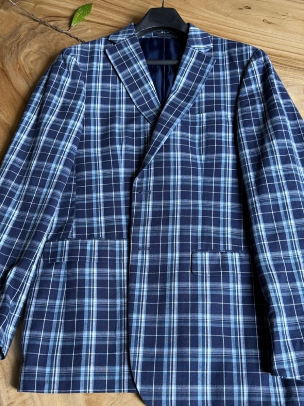 Ralph Lauren Blue Plaid Sport Coat Blazer 40L Cotton Windowpane Jacket